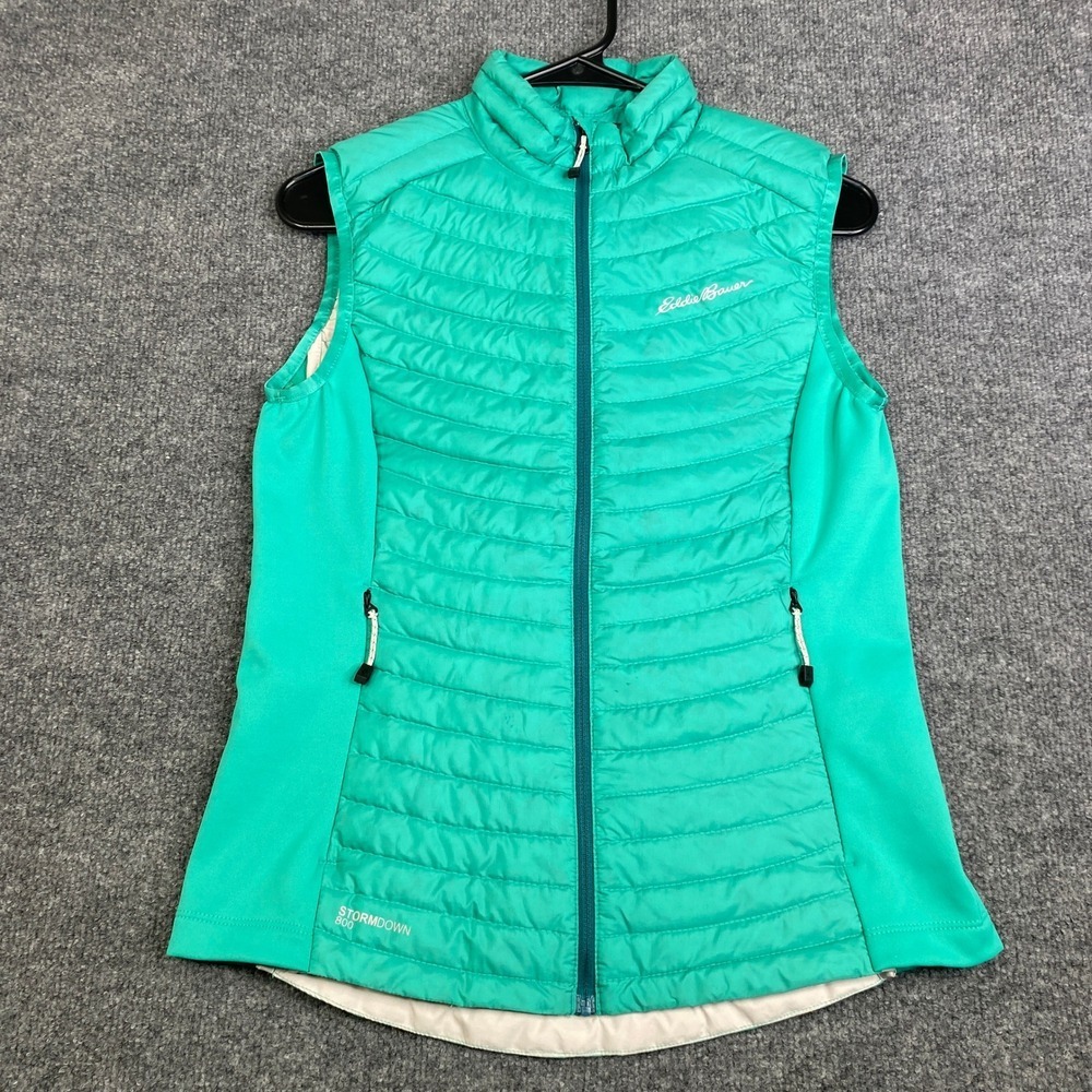 Eddie Bauer StormDown 800 Vest Womens XS Teal Green Puffer Quilted Full Zip